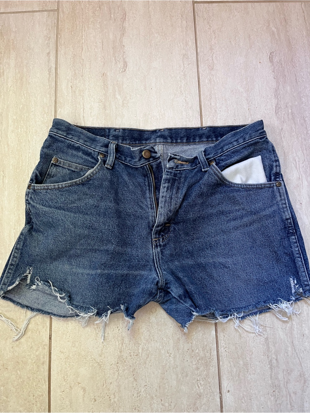 Vintage Wrangler Denim Cutoff Shorts Blue High Rise Raw Hem 34” waist